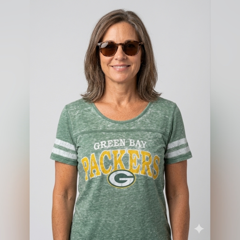 GREEN BAY PACKERS Short Sleeve Burnout Green NFL Juniors Shirt Sz Medium